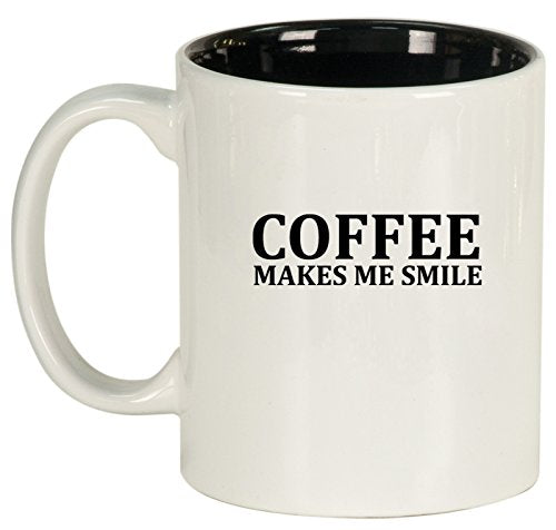 Ceramic Coffee Tea Mug Coffee Makes Me Smile (White)