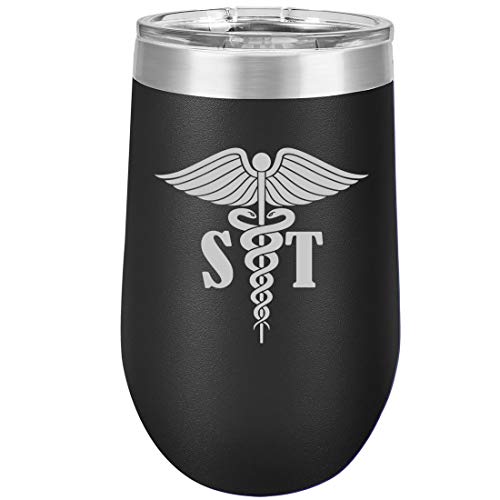 16 oz Double Wall Vacuum Insulated Stainless Steel Stemless Wine Tumbler Glass Coffee Travel Mug With Lid Speech Therapist (Black)