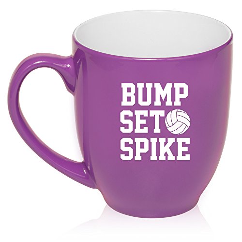 16 oz Purple Large Bistro Mug Ceramic Coffee Tea Glass Cup Bump Set Spike Volleyball