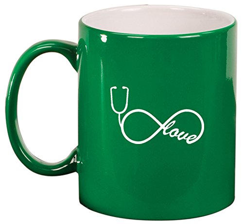 Ceramic Coffee Tea Mug Infinity Love Nurse Stethoscope (Green)