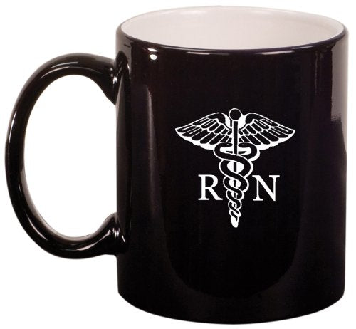 Black Ceramic Coffee Tea Mug Medical Symbol RN Registered Nurse