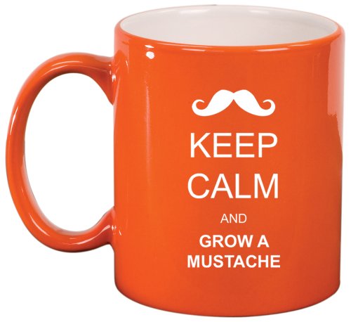 Keep Calm and Grow A Mustache Ceramic Coffee Tea Mug Cup Orange