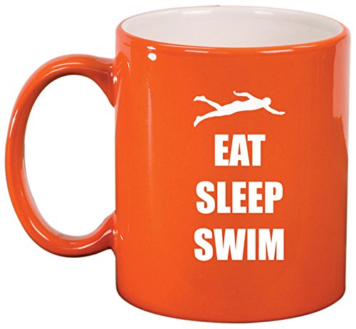 Ceramic Coffee Tea Mug Cup Eat Sleep Swim Swimmer (Orange)