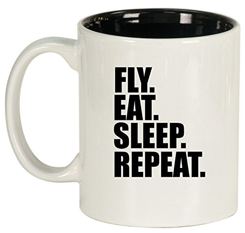 Ceramic Coffee Tea Mug Cup Fly Eat Sleep Repeat (White)
