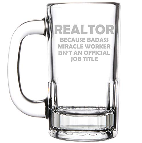 12oz Beer Mug Stein Glass Funny Job Title Realtor Miracle Worker