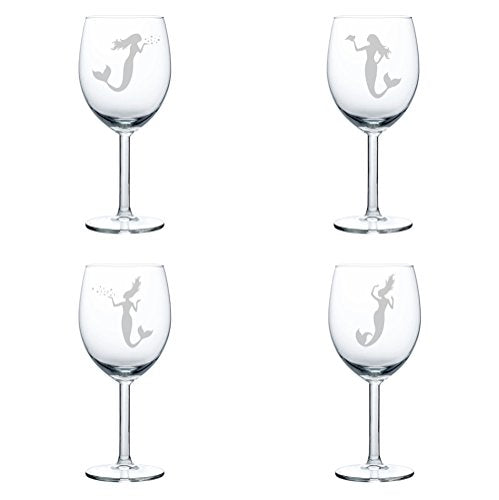 Set of 4 Wine Glass Goblet Mermaids (10 oz)