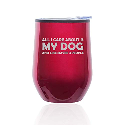 Stemless Wine Tumbler Coffee Travel Mug Glass With Lid All I Care About Is My Dog (Fuchsia)