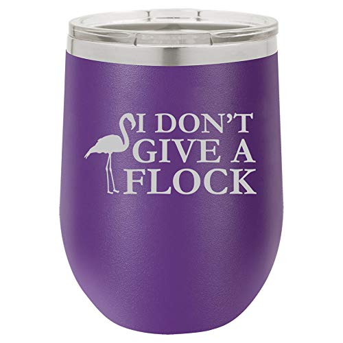 12 oz Double Wall Vacuum Insulated Stainless Steel Stemless Wine Tumbler Glass Coffee Travel Mug With Lid I Don't Give A Flock Flamingo Funny (Purple)