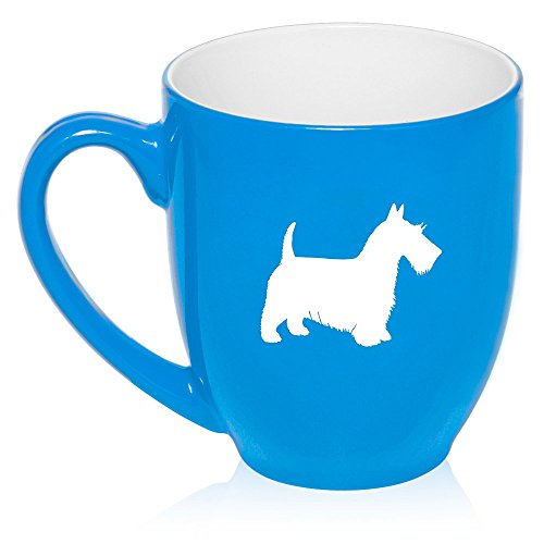 16 oz Large Bistro Mug Ceramic Coffee Tea Glass Cup Scottie Scottish Terrier (Light Blue)