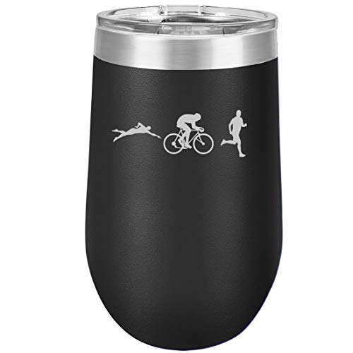 16 oz Double Wall Vacuum Insulated Stainless Steel Stemless Wine Tumbler Glass Coffee Travel Mug With Lid Iron Athlete Swim Bike Run Triathlon