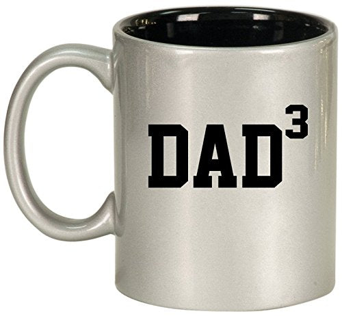 Ceramic Coffee Tea Mug Cup DAD x3 Cubed Father Of 3 (Silver)