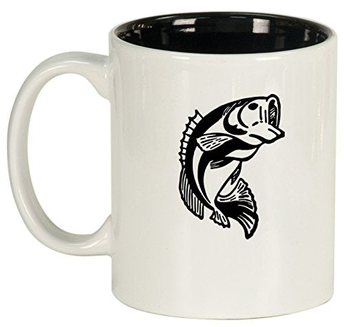 Ceramic Coffee Tea Mug Cup Bass Fish (White)
