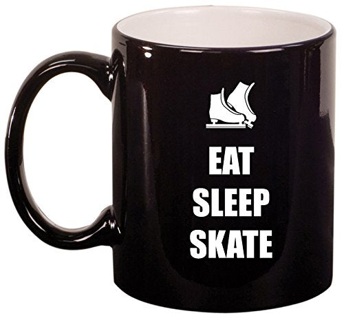 Ceramic Coffee Tea Mug Cup Eat Sleep Ice Skate (Black)