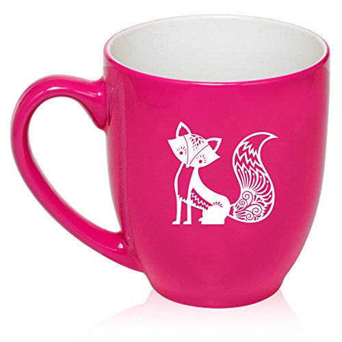 16 oz Large Bistro Mug Ceramic Coffee Tea Glass Cup Fancy Fox (Hot Pink)