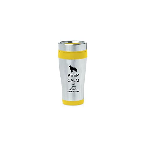 Yellow 16oz Insulated Stainless Steel Travel Mug Z1201 Keep Calm and Love Golden Retrievers,MIP