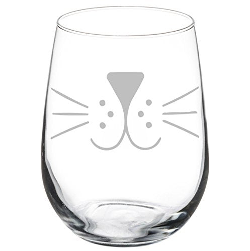 Wine Glass Goblet Kitty Cat Face Whiskers (17 oz Stemless)