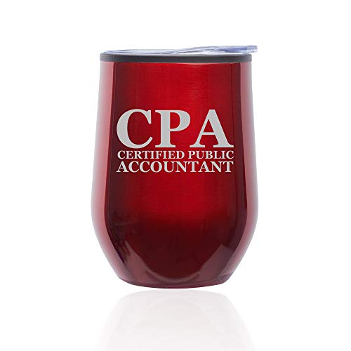 Stemless Wine Tumbler Coffee Travel Mug Glass With Lid CPA Certified Public Accountant (Red)