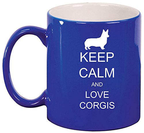 Ceramic Coffee Tea Mug Cup Keep Calm and Love Corgis (Blue)