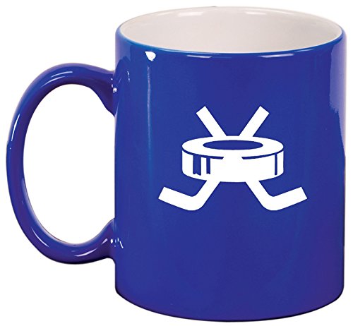 Ceramic Coffee Tea Mug Cup Hockey Puck with Sticks (Blue)