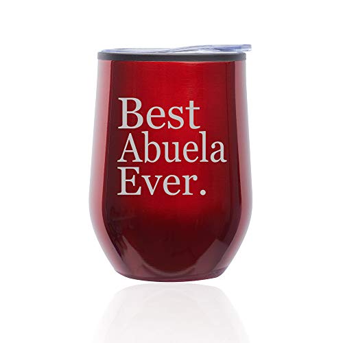 Stemless Wine Tumbler Coffee Travel Mug Glass With Lid Best Abuela Ever Grandma Grandmother (Red)