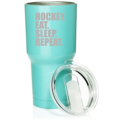 30 oz. Tumbler Stainless Steel Vacuum Insulated Travel Mug Hockey Eat Sleep Repeat (Light Blue)