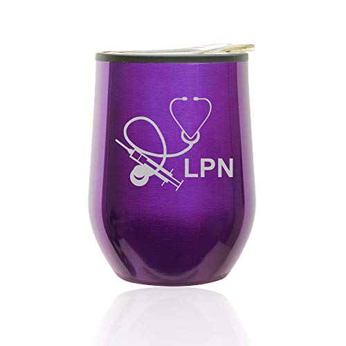 Stemless Wine Tumbler Coffee Travel Mug Glass With Lid Licensed Practical Nurse LPN (Royal Purple)