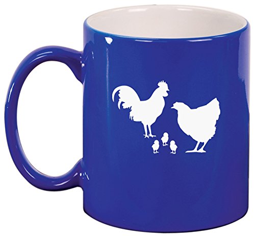 Ceramic Coffee Tea Mug Cup Chicken Family (Blue)