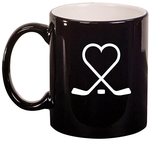Ceramic Coffee Tea Mug Cup Hockey Sticks Heart Love (Black)