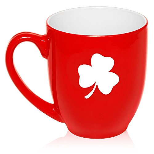 16 oz Large Bistro Mug Ceramic Coffee Tea Glass Cup 3 Leaf Clover Shamrock (Red)