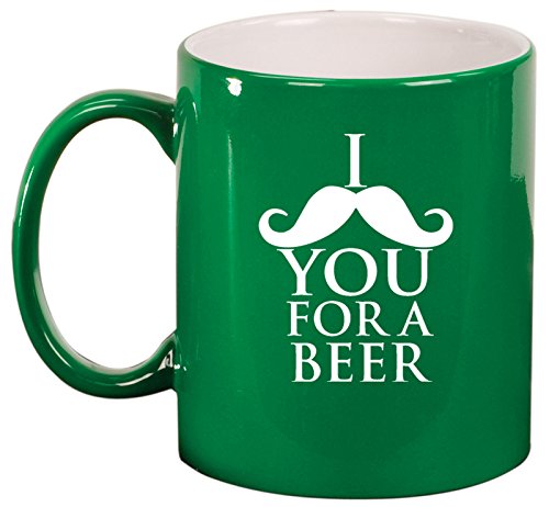Ceramic Coffee Tea Mug I Mustache You For A Beer (Green)