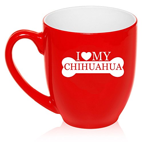 16 oz Large Bistro Mug Ceramic Coffee Tea Glass Cup I Love My Chihuahua (Red)