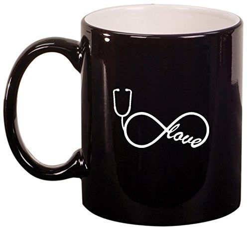Ceramic Coffee Tea Mug Infinity Love Nurse Stethoscope (Black)