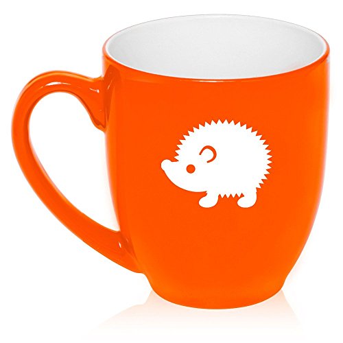 16 oz Large Bistro Mug Ceramic Coffee Tea Glass Cup Hedgehog (Orange)