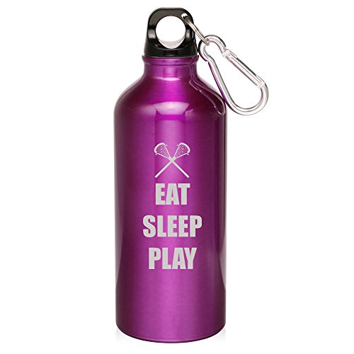 20oz Aluminum Sports Water Bottle Caribiner Clip Eat Sleep Play Lacrosse (Purple)