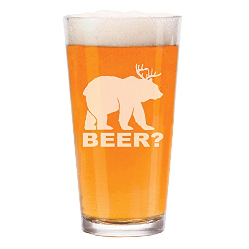 16 oz Beer Pint Glass Deer + Bear = Beer Funny