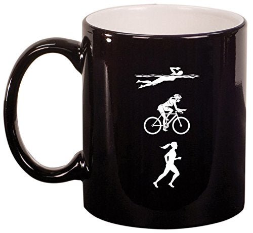 Ceramic Coffee Tea Mug Cup Female Triathlon Swim Bike Run (Black)
