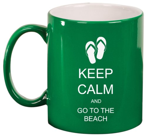 Keep Calm and Go to the Beach Flip Flops Ceramic Coffee Tea Mug Cup Green