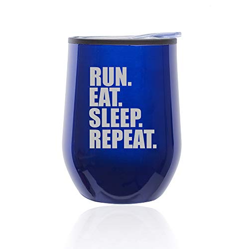Stemless Wine Tumbler Coffee Travel Mug Glass With Lid Run Eat Sleep Repeat