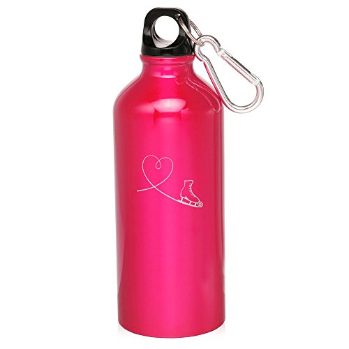 20oz Aluminum Sports Water Bottle Caribiner Clip Heart Love Ice Skating (Hot Pink)