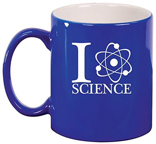 Ceramic Coffee Tea Mug Atoms I Love Science (Blue)