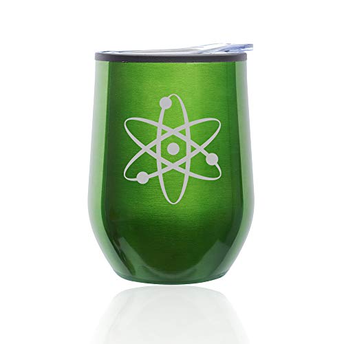 Stemless Wine Tumbler Coffee Travel Mug Glass With Lid Atom Science Atheist (Green)