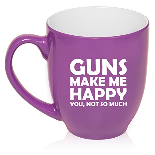16 oz Large Bistro Mug Ceramic Coffee Tea Glass Cup Funny Guns Make Me Happy You Not So Much (Purple)
