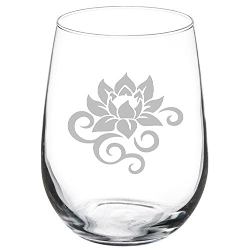 Wine Glass Goblet Lotus Flower Scroll (17 oz Stemless)