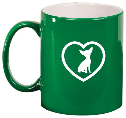 Heart Chihuahua Ceramic Coffee Tea Mug Cup Green