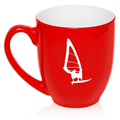 16 oz Large Bistro Mug Ceramic Coffee Tea Glass Cup Wind Surf (Red)