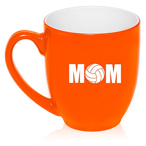 16 oz Large Bistro Mug Ceramic Coffee Tea Glass Cup Mom Volleyball (Orange)