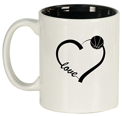 Ceramic Coffee Tea Mug Cup Love Heart Basketball (White)