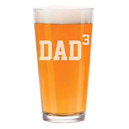 16 oz Beer Pint Glass DAD x3 Cubed Father of 3