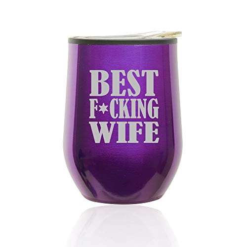 Stemless Wine Tumbler Coffee Travel Mug Glass With Lid Best F ing Wife (Royal Purple)