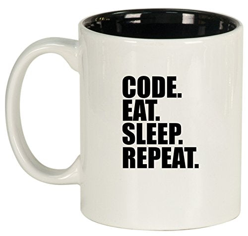 Ceramic Coffee Tea Mug Cup Code Eat Sleep Repeat (White)